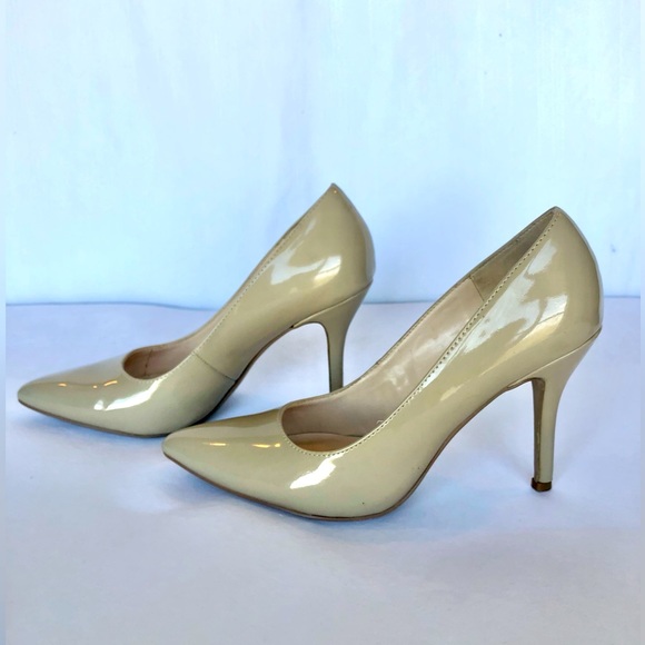 Nine West Patent Leather Heel Shoe Tan Cream Beige Size 7.5 M - Picture 4 of 14